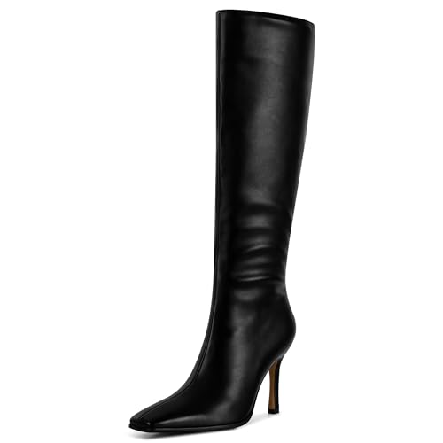 Knee High Boots, Women Thigh High Tall Leather Square Toe 3.74 In Stiletto Heel Sexy Fashion Side Zipper Fall Winter Long Boots