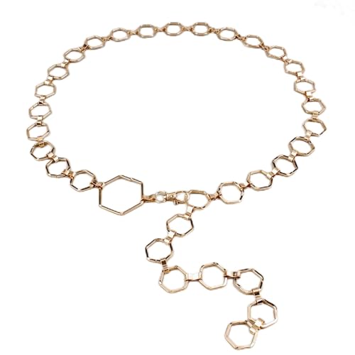 NDRFAWY ウエストベルトチェーン ウエストチェーンジュエリー 女性用 金メッキ 六角形ウエストチェーン ウエストチェーン 43インチ ボディジュエリーアクセサリー