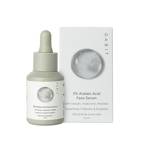 Gabit 5% Azelaic Acid Face Serum For Acne,Blackheads,Open Pores & Spots|Salicylic (1%),Hyaluronic,Green Tea,Prebiotic,Probiotic|For Oily,Acne Prone Skin|Oil & Fragrance free|For Women & Men,30 ml