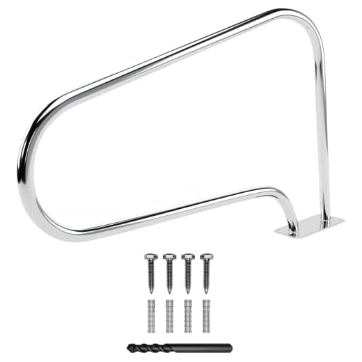 FibroPool Swimming Pool Hand Rail with Easy Mount Base Plate, Rust and Weather Proof Grab Rails for Pools and Spas, Large (Stainless Steel)
