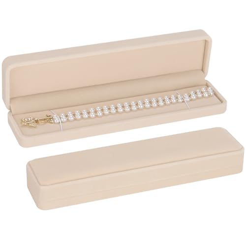 LETURE 2 Pieces Long Velvet Chain Necklace Gift Box Set Bracelet Storage Case Jewellry Display Box for Wedding Engagement Proposal Birthday and Anniversary (Apricot)