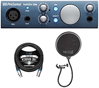 PreSonus AudioBox iOne 2x2 USB/iPad Audio Interface for Windows, Mac, and iOS Bundle with Blucoil 10-FT Balanced XLR Cable, and Pop Filter Windscreen