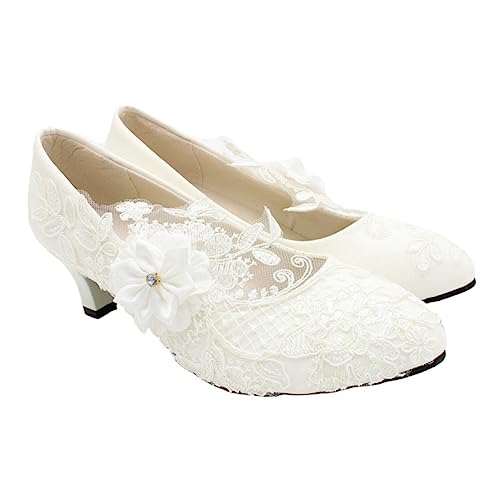 Chaussures de mariage à moyen bloc blanc en PU avec lacets pour robe d'invitée