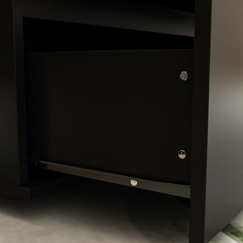Image of Nightstand with 3 Drawers, Modern Bedroom End Table with No Handle, Wooden Bedside Storage Cabinet, Black 30.3 inch W x 32.3 inch H