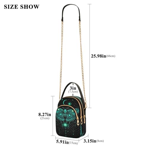 Luna Moth with Moon Women Trendy Quilted Crossbody Bag Sling Bags Handbags with Chain Strap Travel Cross Body Cell Phone Purses Bags3