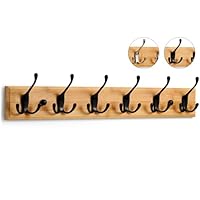 LARHN Wooden Coat Hooks - Wall Mounted Coat Rack - 6 Triple Black Coat Hooks for Wall on Bamboo - 59 cm - All Fixings Included for Quick & Easy Installation