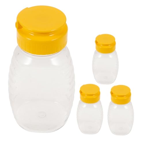 NULYLU 4pcs Honey Jars Transparent Plastic Squeeze Bottles for Syrup Sauces Dressings Refillable Portable Storage for Bbq Pasta Salad Control