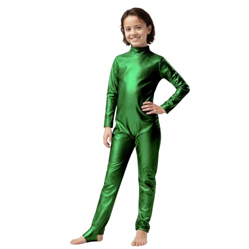 Disfraz entero metálico para niñas manga larga, Catsuit brillante miniatura 2