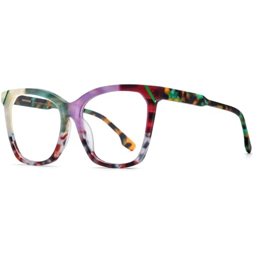 Image of HEPIDEM Multicolor Acetate Glasses Frame Women,Oversize Round Optical Eyeglasses 9345