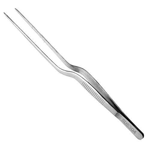10 Inch Stainless Steel kitchen Tweezers Tongs Precision Culinary Offset Tweezers Food Tweezers