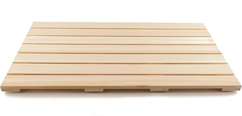 BOUMBI Extra-Large Hinoki Wood Bath Mat with Non-Slip Rubber Pad Cypress Wood Shower Mat (33.5 x 19.7 x 1 Inches) (X-Large)