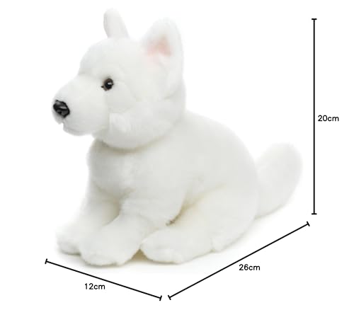 Uni-Toys - Weißer Schweizer Schäferhund Welpe, sitzend (ohne Leine) - 26 cm (Höhe) - Plüsch-Hund, Berger Blanc Suisse - Plüschtier, Kuscheltier