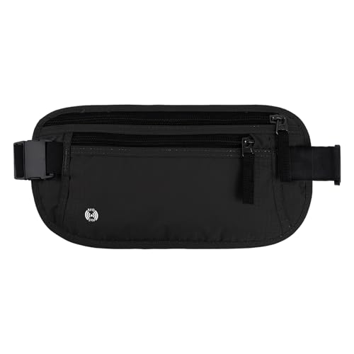 Geldgürtel für Herren Damen mit RFID Blocker Versteckte Bauchtasche Flache Klein wasserdichte Verstellbarer Diebstahlsichere Tasche unter Kleidung für Reise Sport Running Joggen (Schwarz)