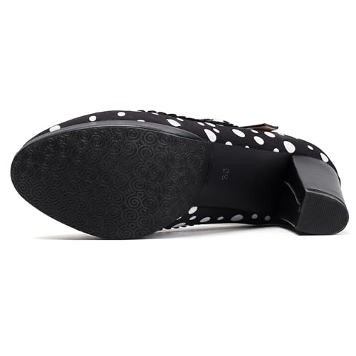 Gicoiz Women Polka Dot Mary Jane Block High Heels Pumps Bow2