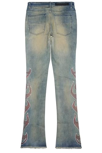 Men's Sword Rhinestone Stacked Flare Jean4