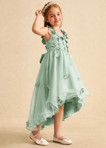 Girls 3D Lace Flowers Applique Flower Girl Dresses for Weeding Tulle Backless First Communion Dress with Bow Knot3