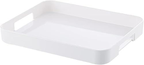 Miniatura 3 de Bandeja de plástico para servir con asas rectangular en color blanco de 12.99 x 10.24 pulgadas, bandeja de desayuno reutilizable, para alimentos,