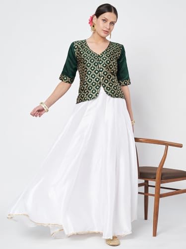 Image of studio rasa Women's Silk Blend Block Printed Button Down Readymade Top for Wedding Festive Party
