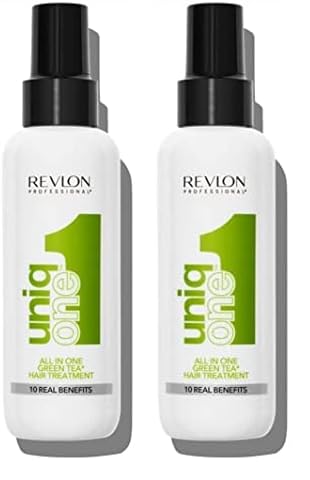 Revlon Professional UniqOne Protector Térmico Cabello, Acondicionador Pelo, Tratamiento Hidratante para el Pelo en Spray sin Aclarado, Fragancia Té Verde 150 ml (Paquete de 2)