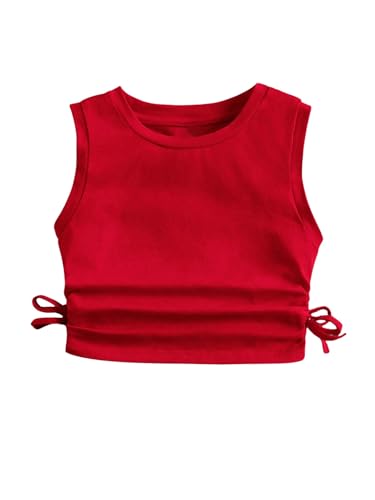Milumia Girl's Ruched Knot Side Solid Round Neck Sleeveless Crop Tank Tops