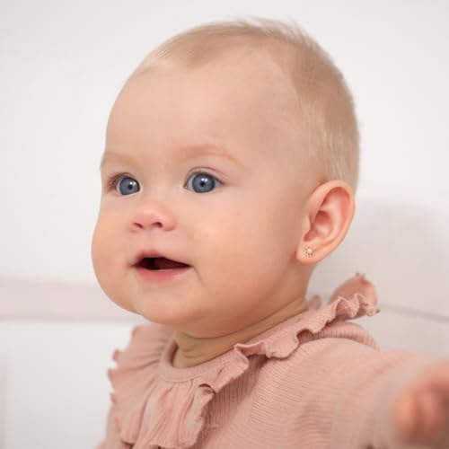 14k Yellow Gold 5mm Cultured Pearl Flower Screw Back Earrings for Little Girls, Floral Stud Earrings for Infants, Toddlers & Young Girls - Tiny Flowers Stud for Kids2