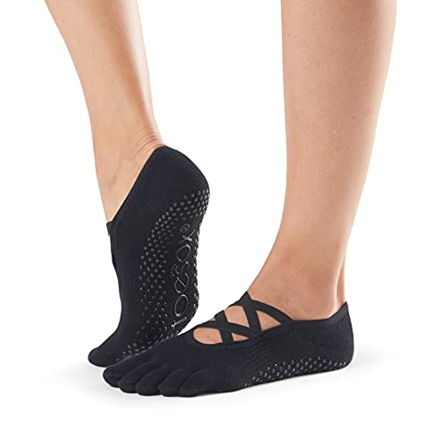 Image of toesox Women's Elle Full Toe Grip Socks - Non-Slip Pilates, Barre & Yoga with Grips, Ballet Five Toe Socks