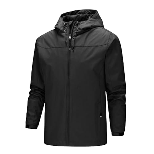 Mens Lightweight Water Resistant Softshell Hooded Jacket with Fleece Lining, Packable Waterproof Windbreaker