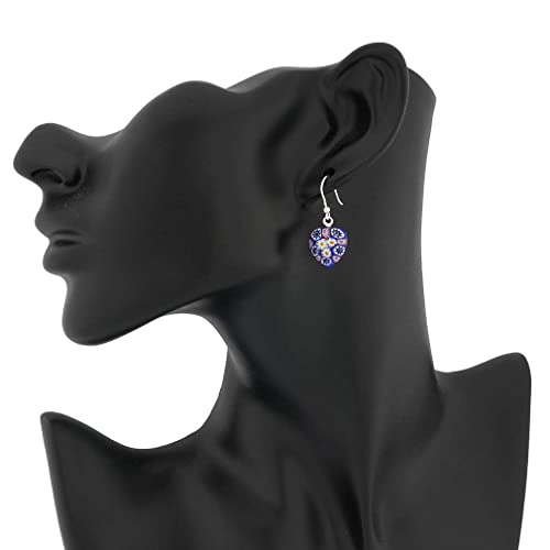 Glassofvenice Murano Glass Millefiori Heart Earrings - Silver #TOP3