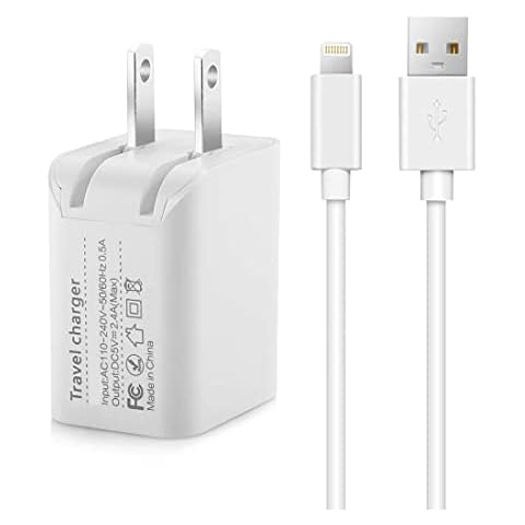 iPhone Charger with Wall Plug - 10Ft Lightning Cable/Cord + 5V/2.4A Dual Port USB Power Adapter Cover