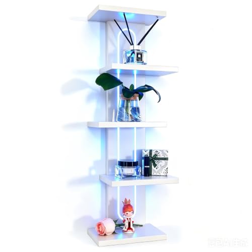 Homaterial White Staggered 5-Tier Floating Shelves with RGB Lights