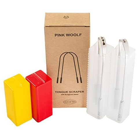Pink Woolf Stainless Steel Tongue Cleaner, 2 Pack with Travel Case and Unique Identifying Mark, Scrapes All Gunk, Fights Bad Breath, Improves Oral Hygiene Cover