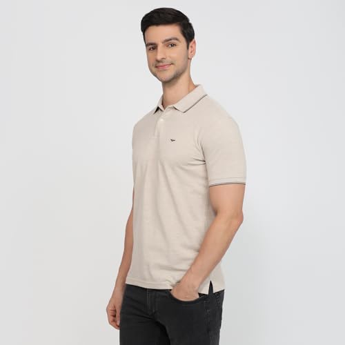 Image of Park Avenue Men Slim Fit Solid Pattern Cotton Polyester Blend Polo Neck Half Sleeve Casual T-Shirt