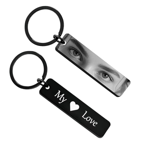 UHOT Custom Eye Photo Keychains,Personalized Eyes Keychains Engraved Text Double