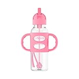 Dr. Brown’s® Milestones™ Narrow Sippy Straw Bottle with 100% Silicone Handles, 8oz/250mL, Pink, 1 Pack, 6m+