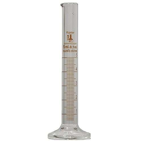 5ml, Graduated Cylinder, Borosilicate 3.3 Glass, Single Metric Scale, Karter Scientific 412A2 (Pack 10)