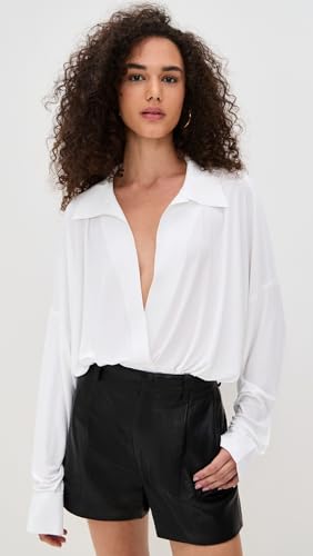 Norma Kamali Women's Super Oversized Boyfriend Neck Shirt Bodysuit2