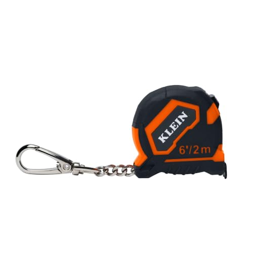 Image of Klein Tools 9362 6-Foot Keychain Tape Measure with Carabiner, SAE and Metric Markings, Small Pocket Tape with Nylon Coated Blade
