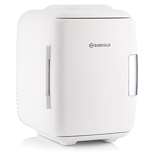 Subcold Classic4 Mini Fridge – Cooler & Warmer | 4 Litre/6 Cans | AC+USB | Portable Small Fridge for Skincare, Bedroom, Dorm, Car, Travel (White)