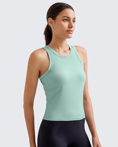 Image of G4Free Workout Tank Tops for Women Slim Fitted Racerback Ribbed Athletic Gym Yoga Tanks Summer Casual