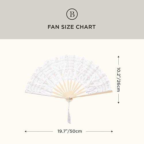 BABEYOND Cotton Lace Folding Handheld Fan Embroidered Bridal Hand Fan with Bamboo Staves for Wedding Decoration Dancing Party (White)
