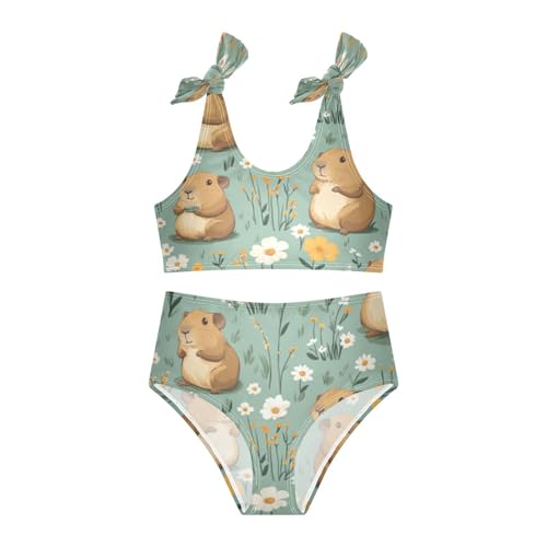 Capybara Daisy Mint Green Girls Tankini Swimsuit Kids Bikini Sets 2 Pcs Bathing Suit 3T3
