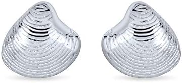 Marine Nautical Tropical Beach Hawaiian Vacation Clam Seashell Stud Earrings For Women Honeymoon 14K Gold Plated .925 Sterling Silver