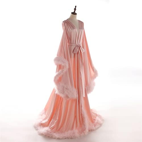 Women's Feather Bridal Robe Old Hollywood Silk Robe Maternity Robe for Photoshoot Bathrobe Sexy