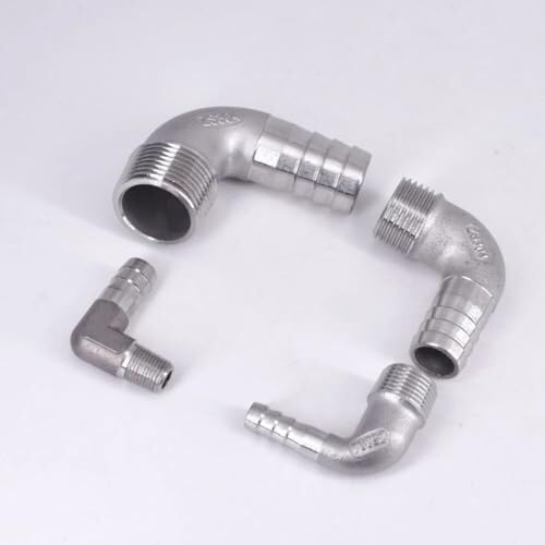 Raccord coudé, connecteur de raccord d'eau, 1 coude en acier inoxydable, 1/8" 1/4" 3/8" 1/2" 3/4" 1" 2" BSPT mâle 6/8/10/12/14/15-60 mm Coude cannelé 90 degrés 304(1 BSPT To 25mm)