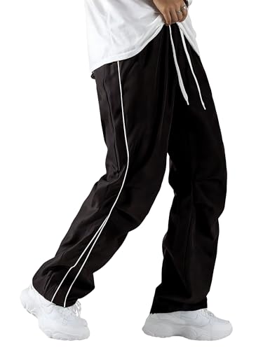 JMIERR Men's Baggy Parachute Pants Stretch Casual Wide Leg Y2K Lightweight Quick Dry Deep Pockets Urban Pants, Black, Small