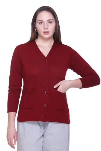 Image of Women Sweater for Winters Woolen Acrylic Full Sleeve V-Neck Cable Design Cardigan Sweater for Women Winter Woollen Stylish