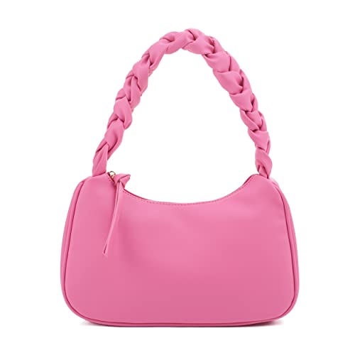 Emperia Geflochtene Schultertasche für Damen, trendige Designer-Handtasche, kleine Hobo-Tragetasche, Fuchsia Cover