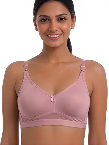 Image of Yuneek Women's Full Coverage Everyday Bra | Non-Padded Non-Wired | Seamless T-Shirt Bra for Women | Soft Cotton Blend | Adjustable Straps | Comfortable