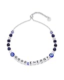 PAVOI Rhodium Plated Colored Mantra Evil Eye Beaded Gemstone Bracelets for Women | Adjustable Friendship Beaded Bracelets with Words | Good Energy Affirmation Bracelet