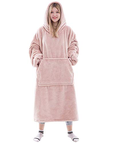 Waitu Wearable Blanket Sweatshirt Gifts for Women and Men, Super Warm and Cozy Giant Blanket Hoodie, Thick Flannel Blanket with Sleeves and Giant Pock